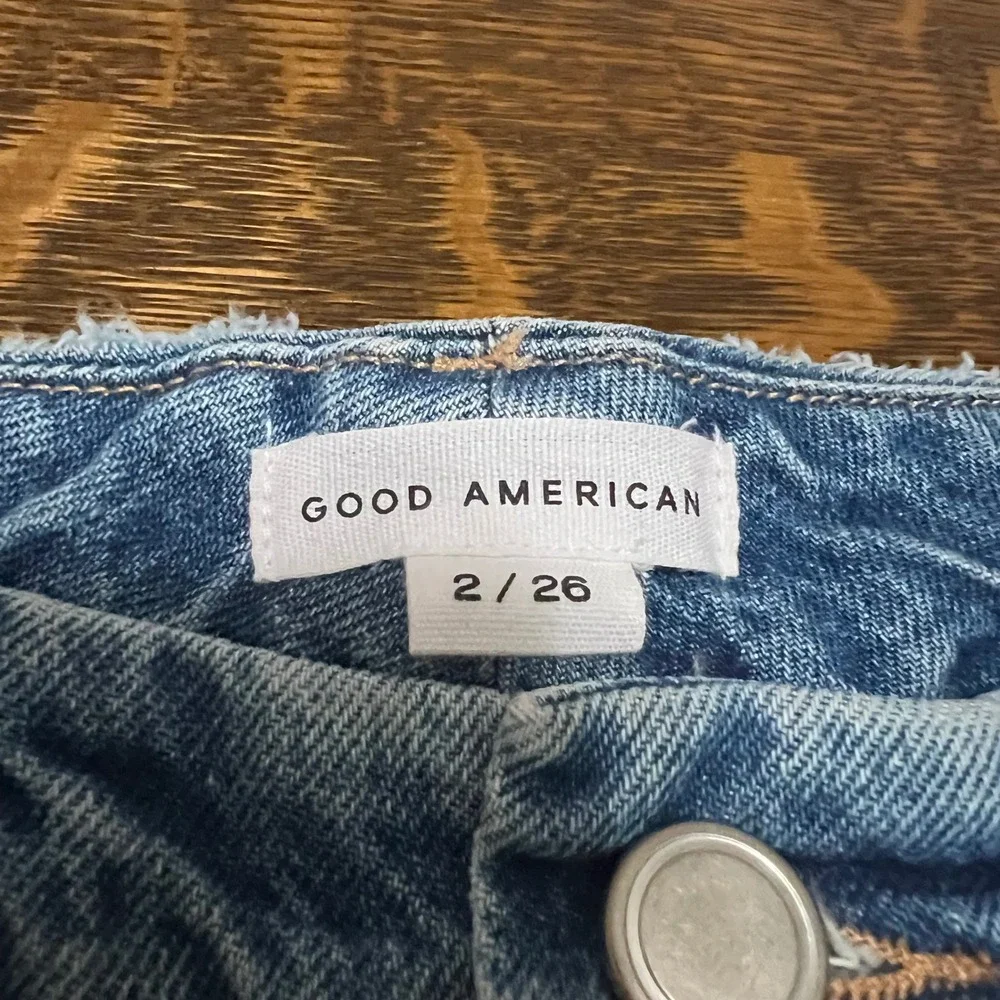 Good American Good Boy Jeans Womens 2/26 Blue High Rise Split Hem Distressed